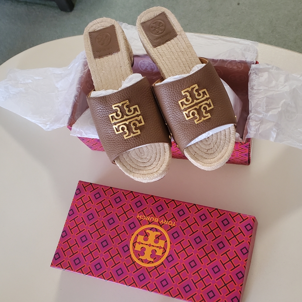 Tory Burch Britten Espadrille Slide, women's size 8 color chocolate brown